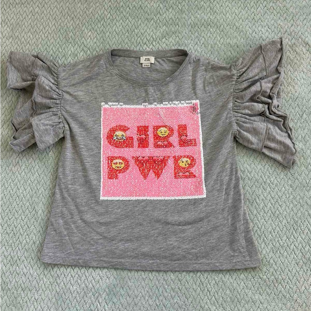 Gray Ruffle Sleeve 'Girl Power' Kids Top